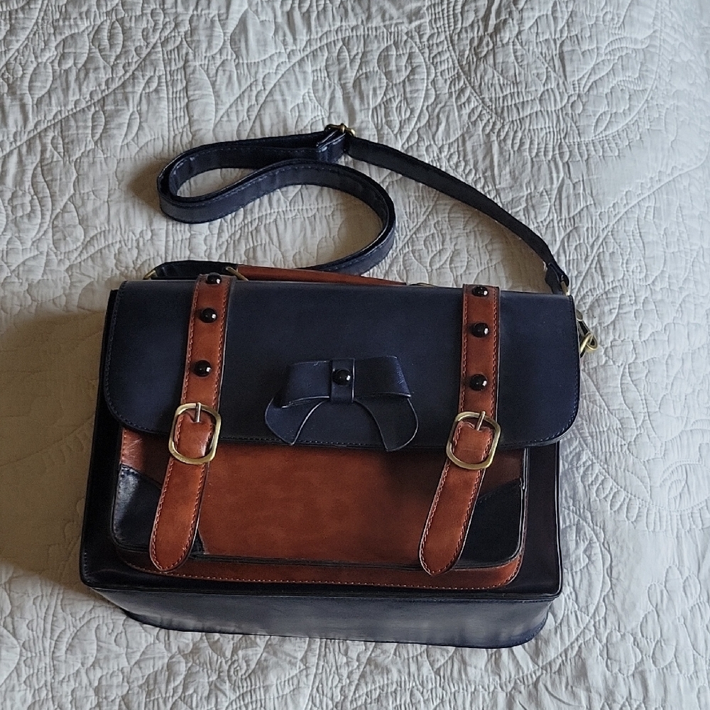 Elegant Navy and Brown Women's Bag